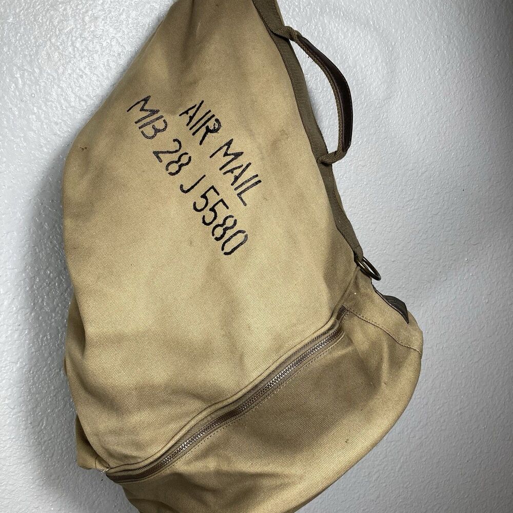 Vintage Rucksack Military Style Knapsack Cinch Musette Bag Canvas Khaki Green